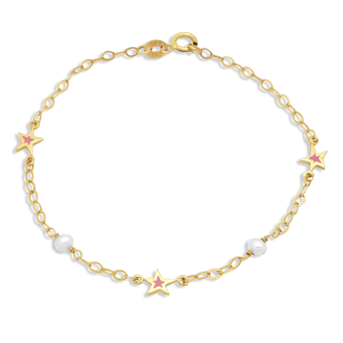 Χρυσό παιδικό βραχιόλι Κ14 με αστέρια και πέρλες